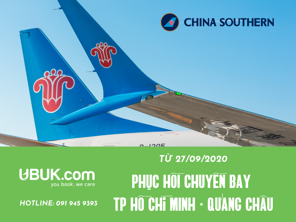 CHINA SOUTHERN AIRLINES PHỤC HỒI CHUYẾN BAY TP HỒ CHÍ MINH - QUẢNG CHÂU TỪ 27/09/2020