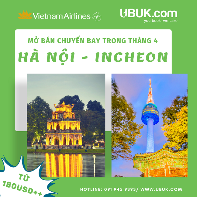 BAY HÀ NỘI - INCHEON CHỈ TỪ 180USD++ TRONG THÁNG 4 CÙNG VIETNAM AIRLINES