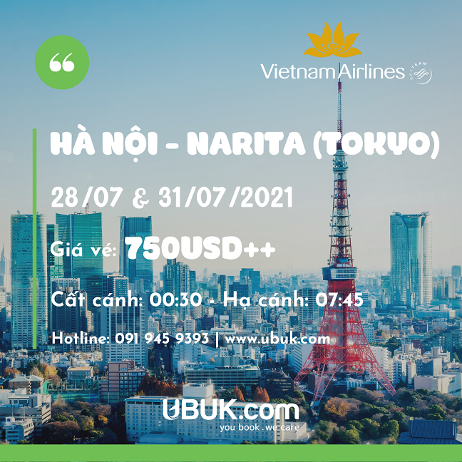 BAY NGAY HÀ NỘI - TOKYO TRONG THÁNG 07/2021 CÙNG VIETNAM AIRLINES VỚI GIÁ VÉ CHỈ TỪ 750USD++