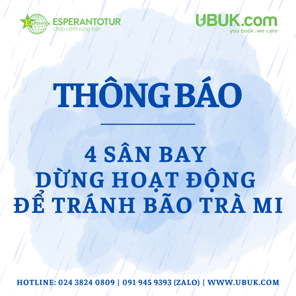 TẠM DỪNG HOẠT ĐỘNG 4 SÂN BAY ĐỂ TRÁNH BÃO TRÀ MI