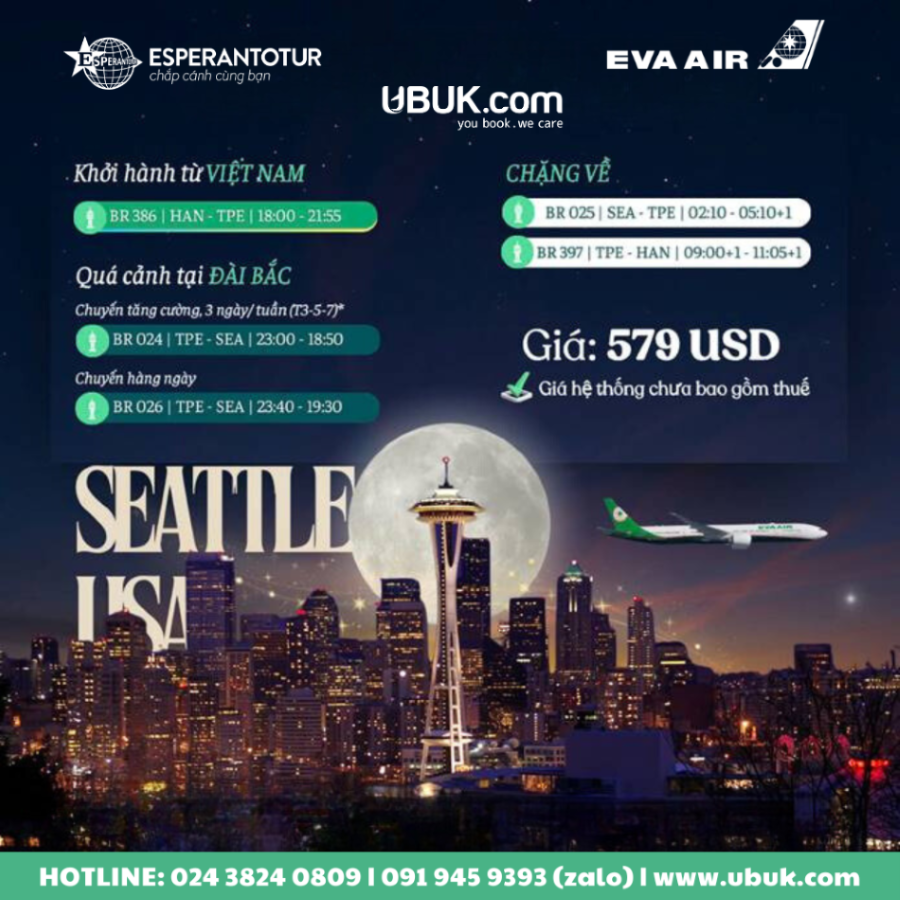 EVA AIR TĂNG TẦN SUẤT TUYẾN BAY HÀ NỘI - SEATTLE, MỞ RỘNG KẾT NỐI BẮC MỸ VÀ CHÂU Á TỪ NGÀY 26/11/2024  Nhằm đáp ứng nhu cầu di chuyển ngày càng tăng và mang đến hành trình thuận tiện hơn, từ ngày 26/11/2024, EVA AI