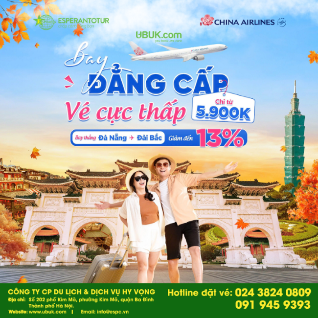 ƯU ĐÃI ĐẶC BIỆT CÙNG CHINA AIRLINES - BAY ĐẾN ĐÀI BẮC CHỈ TỪ 5.900.000 VNĐ