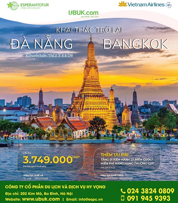 VIETNAM AIRLINES KHAI THÁC TRỞ LẠI ĐƯỜNG BAY ĐÀ NẴNG - BANGKOK